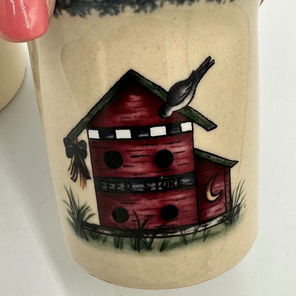 Stoneware Birdhouse Salt Pepper Shakers Set Pottery Country‎ Farmhouse Decor